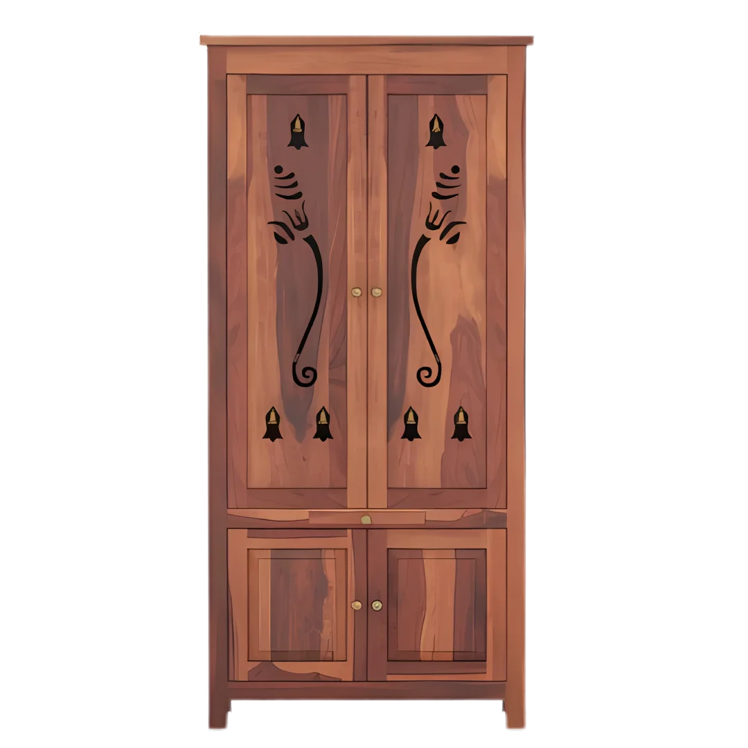 Devansh Teak Wood Pooja Mandap with Door - Teak