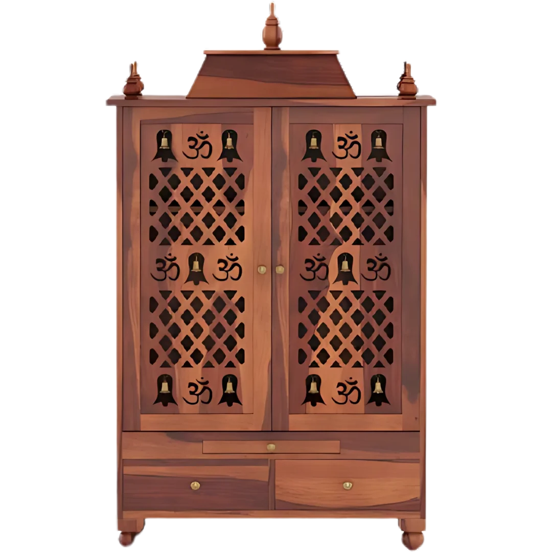 Somith Teak Wood Pooja Mandap with Door - Teak